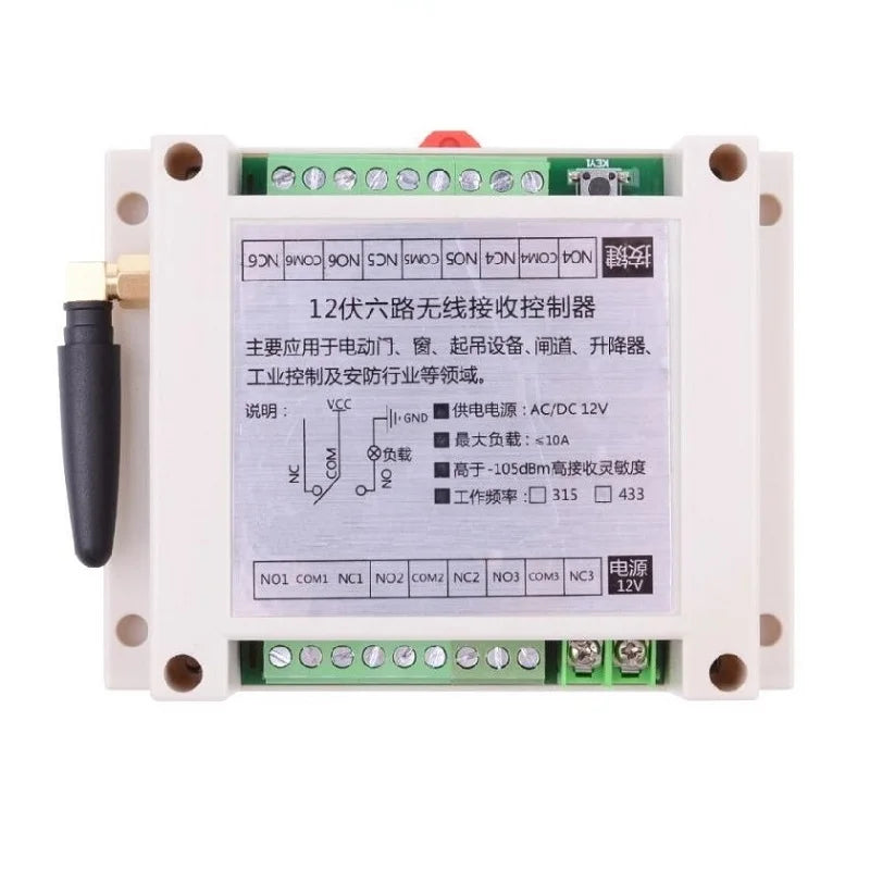 DC 12V 24V 36V 6CH RF Wireless Remote Control Switch System 10A Relay Receiver + 6 Button Transmitter