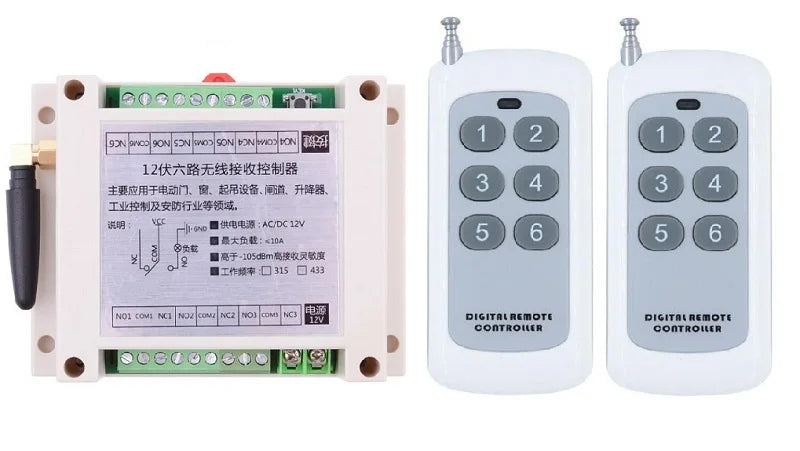 DC 12V 24V 36V 6CH RF Wireless Remote Control Switch System 10A Relay Receiver + 6 Button Transmitter